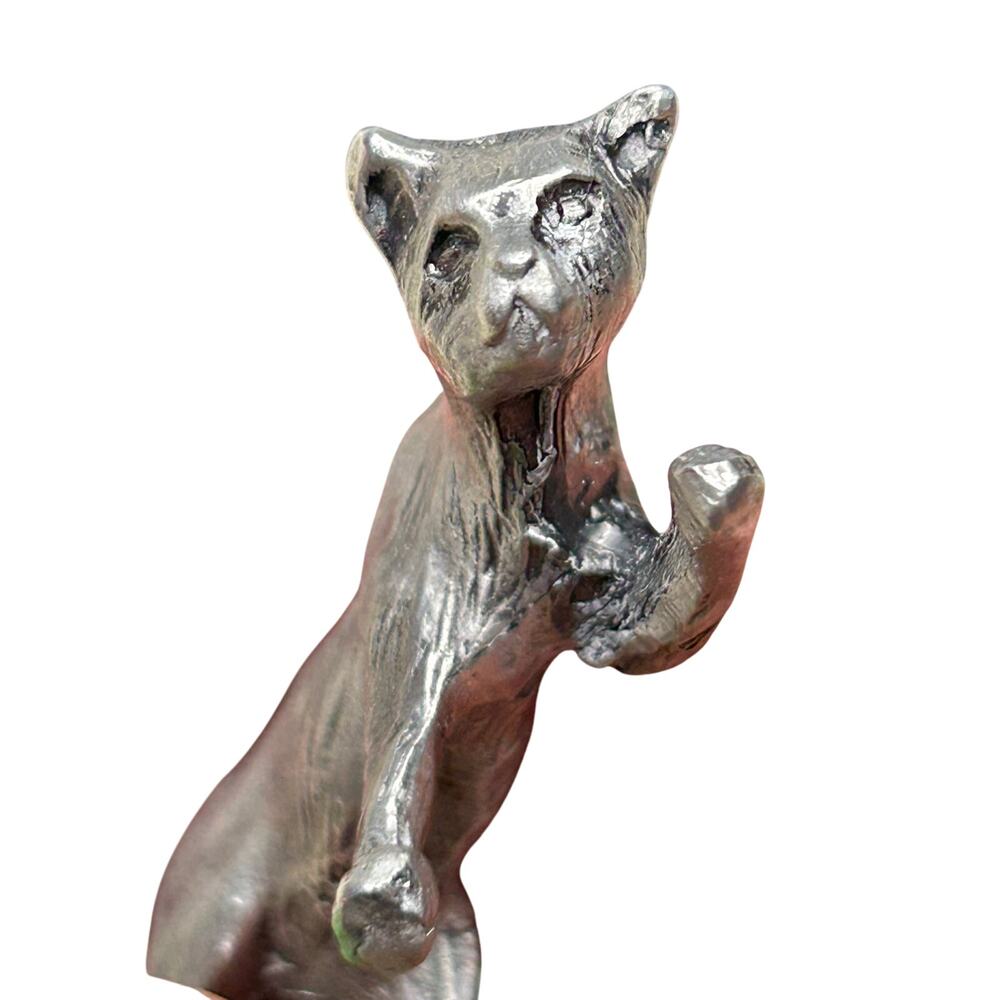 Pewter Figurine Cat Statue Marked RD Vintage 3in Long Miniature